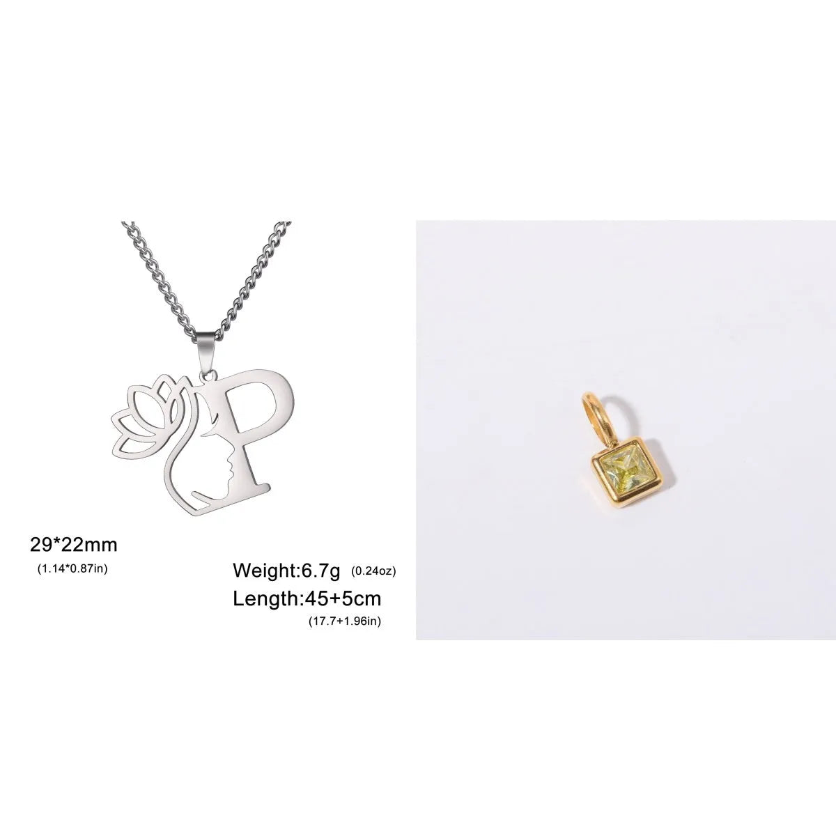 Stainless steel cross chain necklace with letter pendant in gold or silver electroplated finish