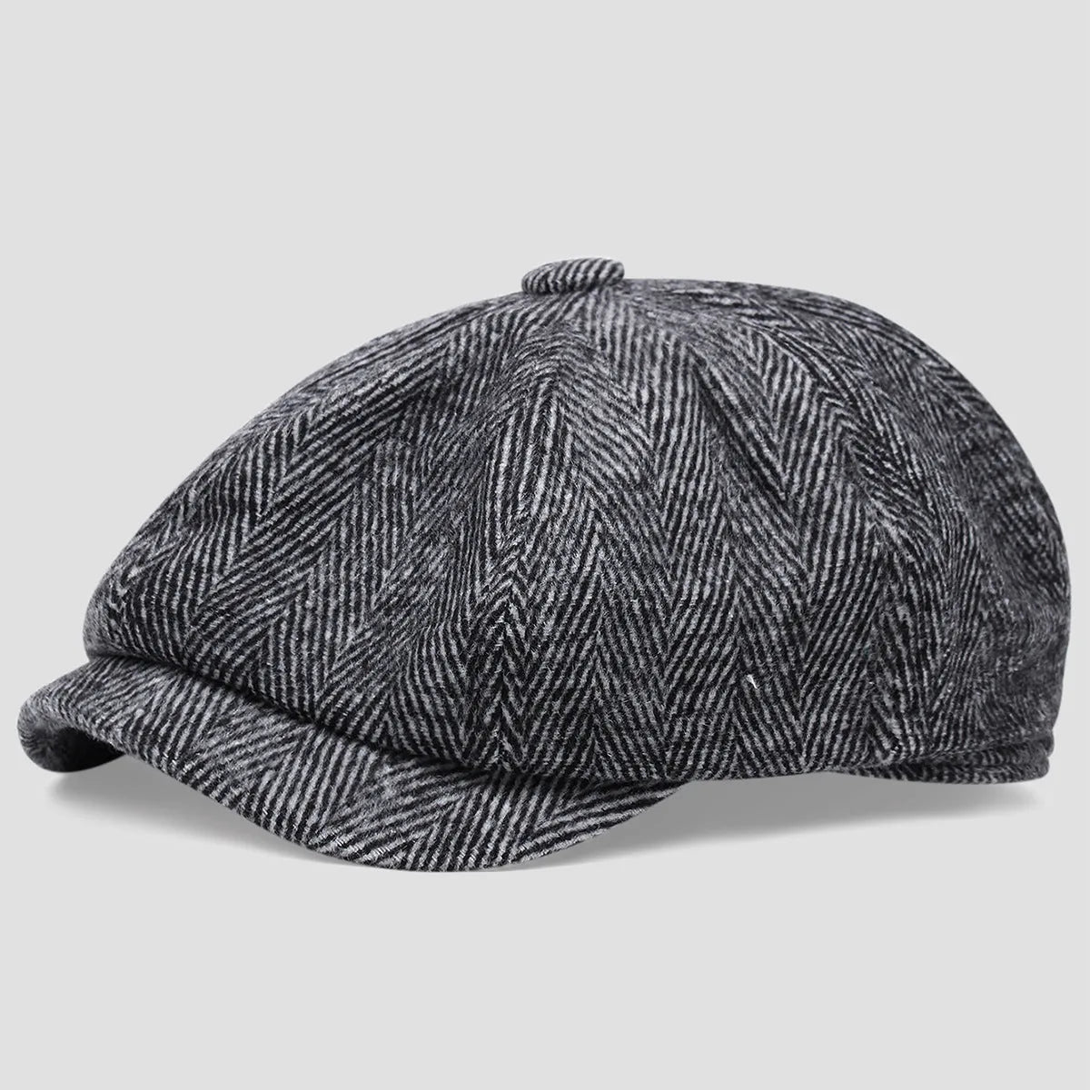 Acrylic octagonal retro beret in black with dome crown, free size