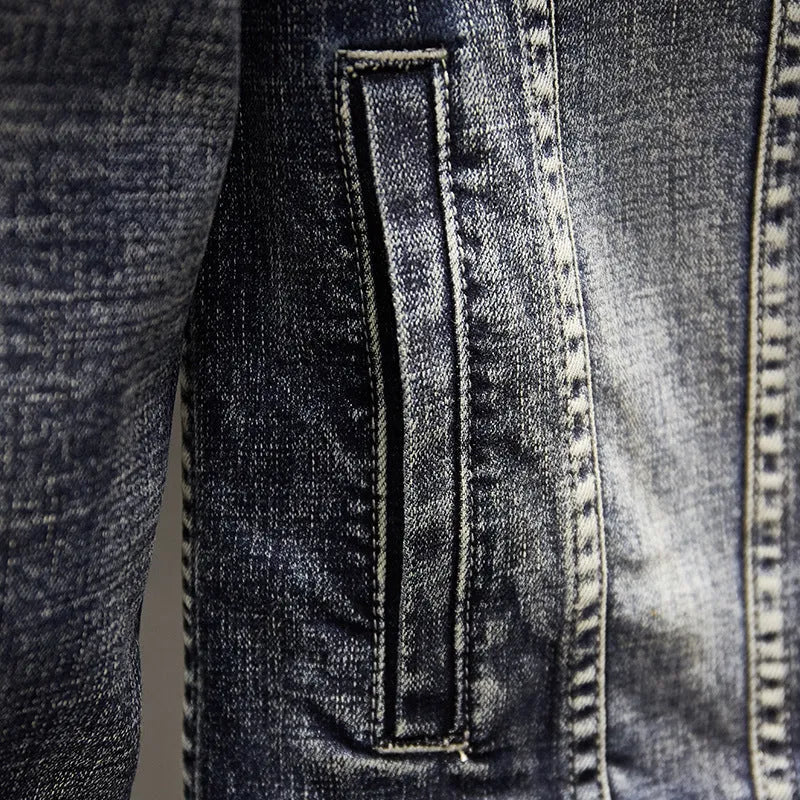 Men's blue cotton casual jacket front view full body
