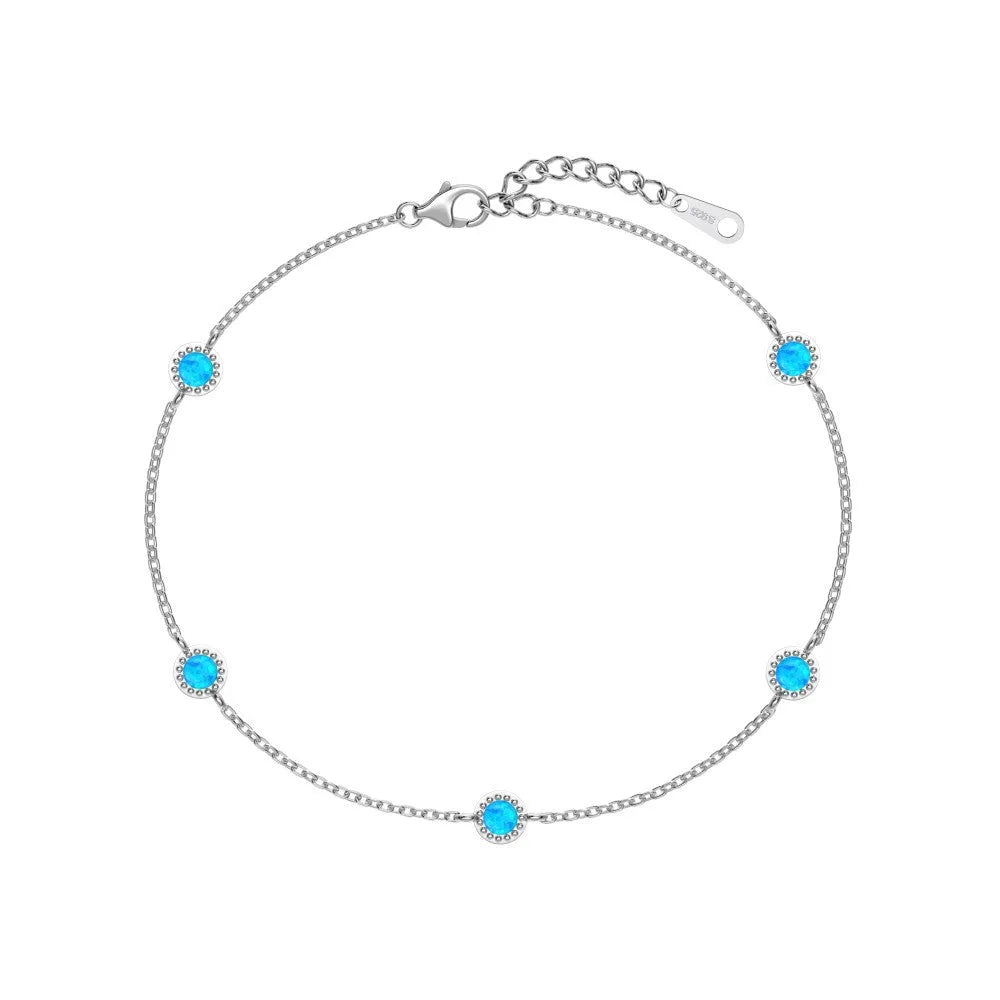 S925 sterling silver geometric round link opal bracelet for women, simple Japanese Korean style, multiple colour options