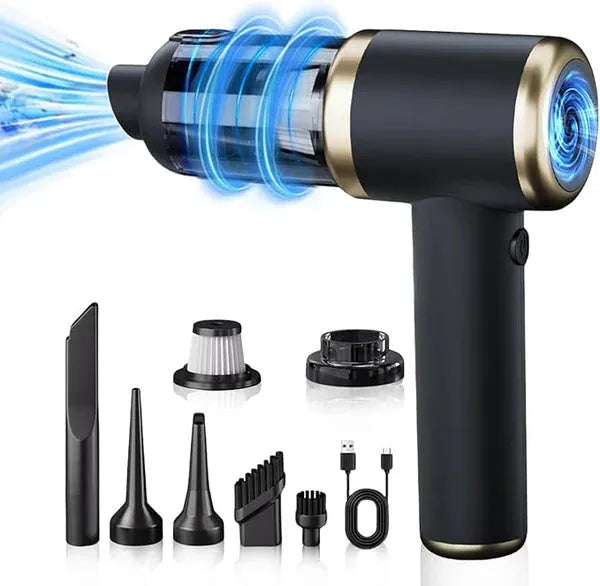 Black gold rechargeable wireless mini car cleaner and dust blower with 5V rated voltage and handheld design