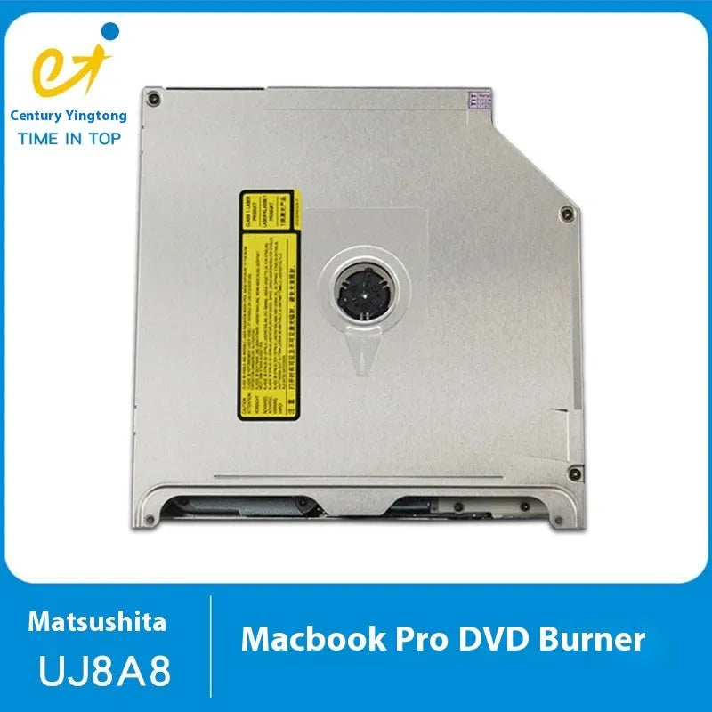Silver SATA internal optical drive for Apple MacBook Pro laptop, showing dimensions.