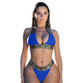 Printed bikini two piece swimsuit in polyester with no chest pad, available in five colours, Asian sizing S-XL