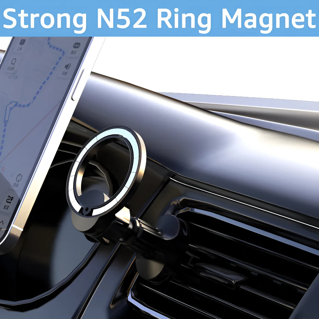 Black O-ring magnetic suction car phone holder for mobile devices up to 6.8 inches
