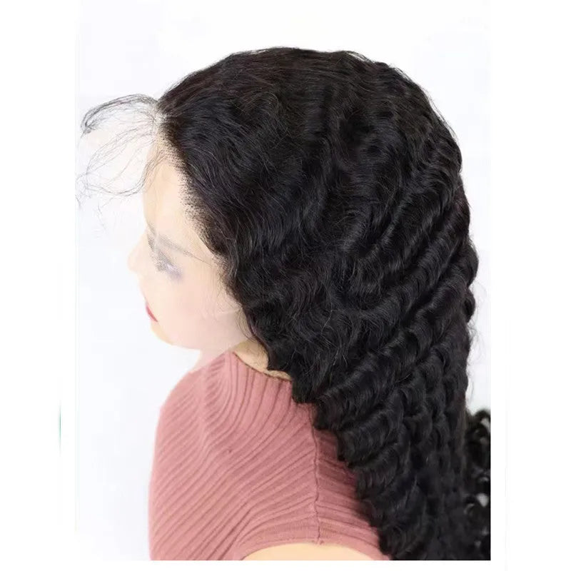 Solid colour human hair wig with half lace front cap, shown in long length