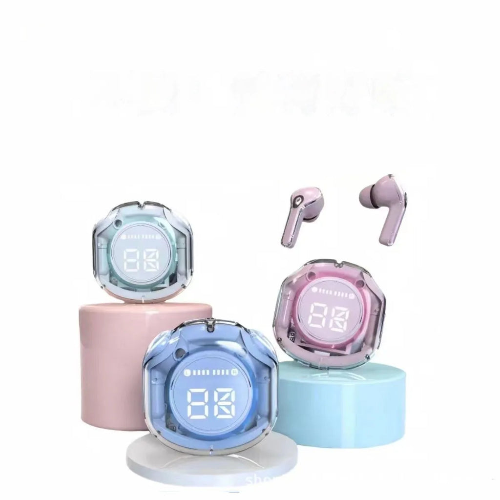 Transparent Bluetooth headset with breathing light and digital display in black