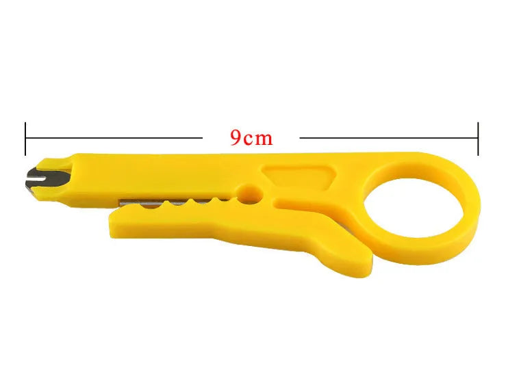 Yellow mini portable wire stripper tool for 0.6mm electrical and data cables.