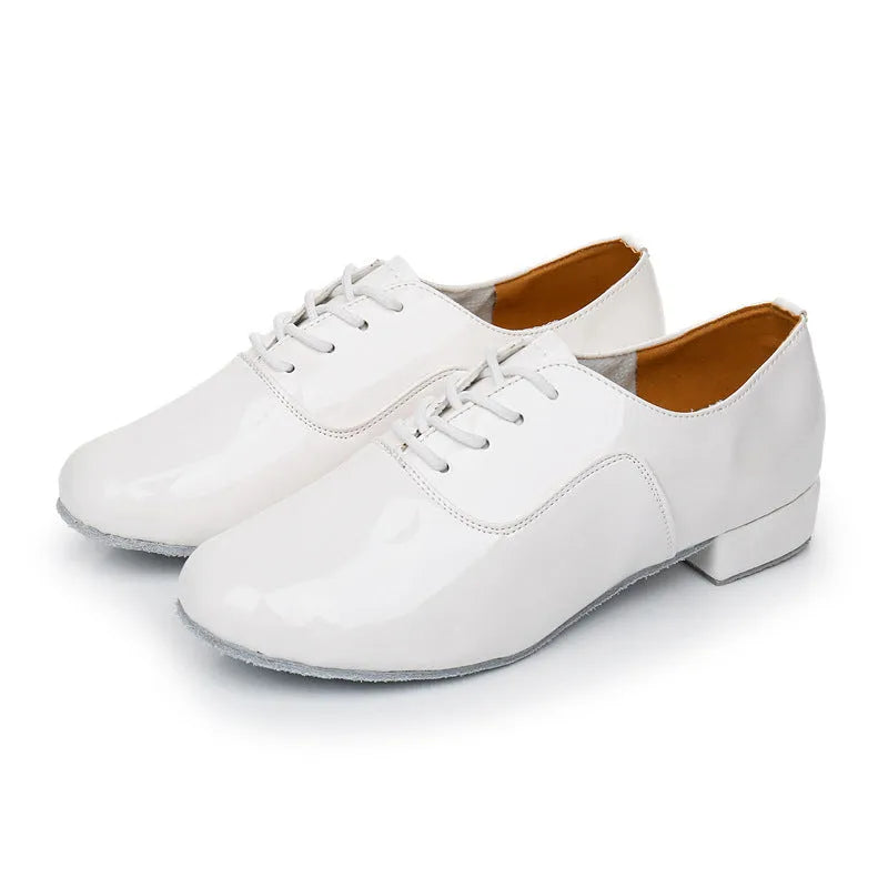 Men's black indoor dancing shoes with a calf leather sole and synthetic leather upper
