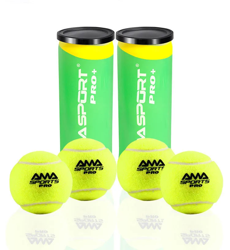 Three cage plate tennis training balls in black, green, and yellow colours