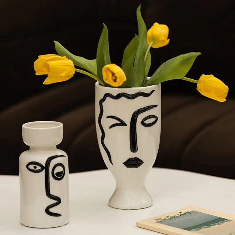 Modern minimalist ceramic vase with painted finish on a shelf, available in large or small size for home decoration