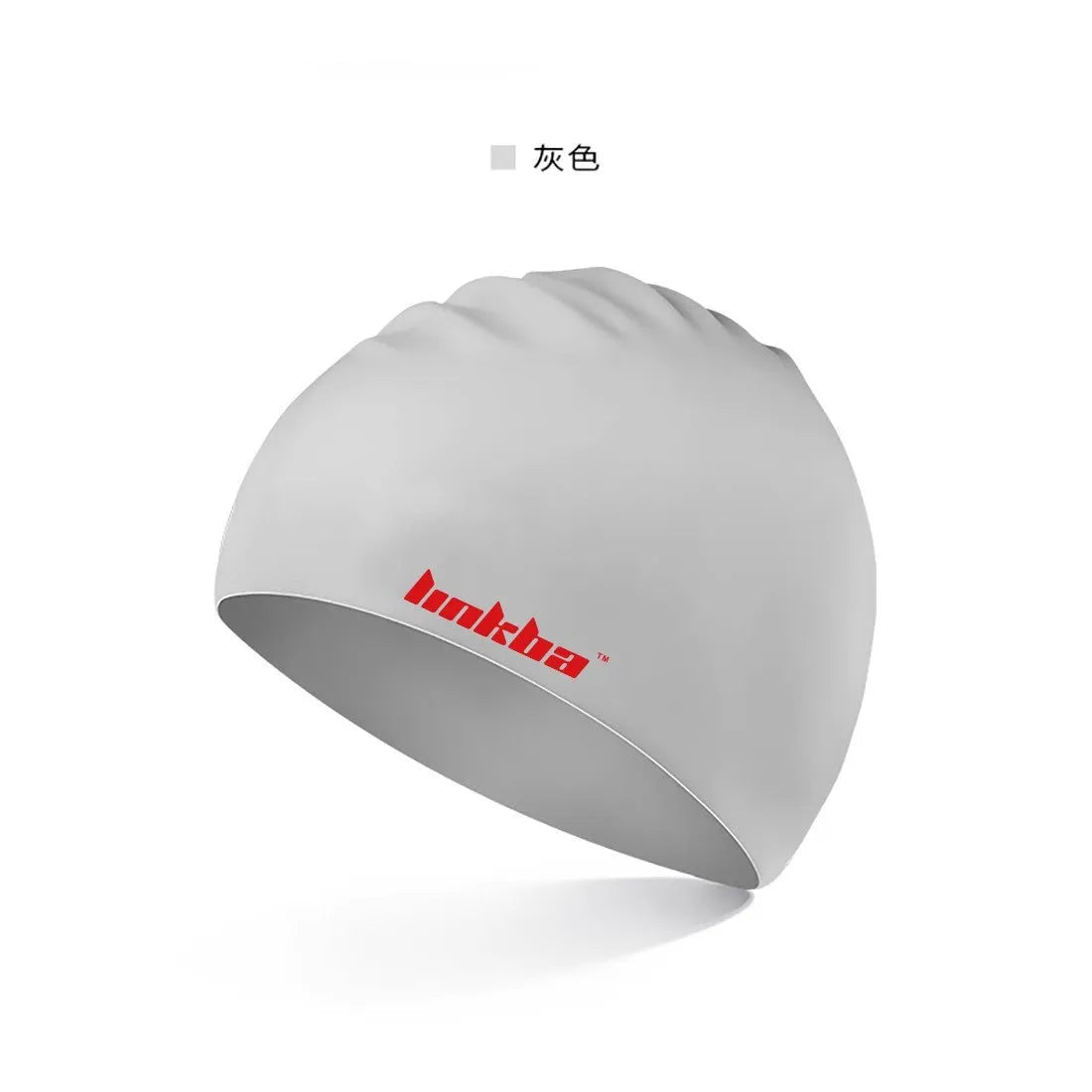 Silicone swimming cap with earmuffs in letter pattern design showing colour options