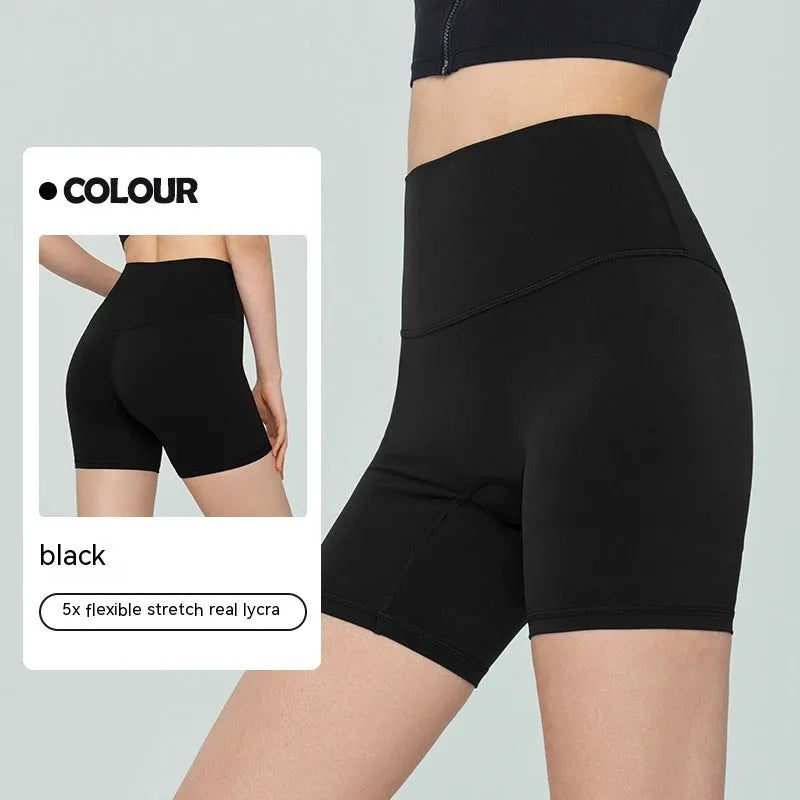 Women's leaf green Lycra yoga shorts with high waist belly control design