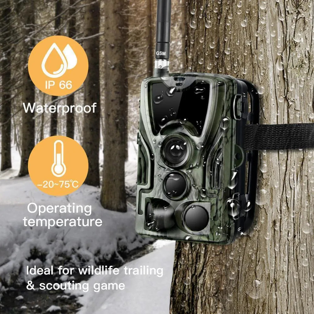 Green cellular trail camera for hunting with display screen and infrared sensors