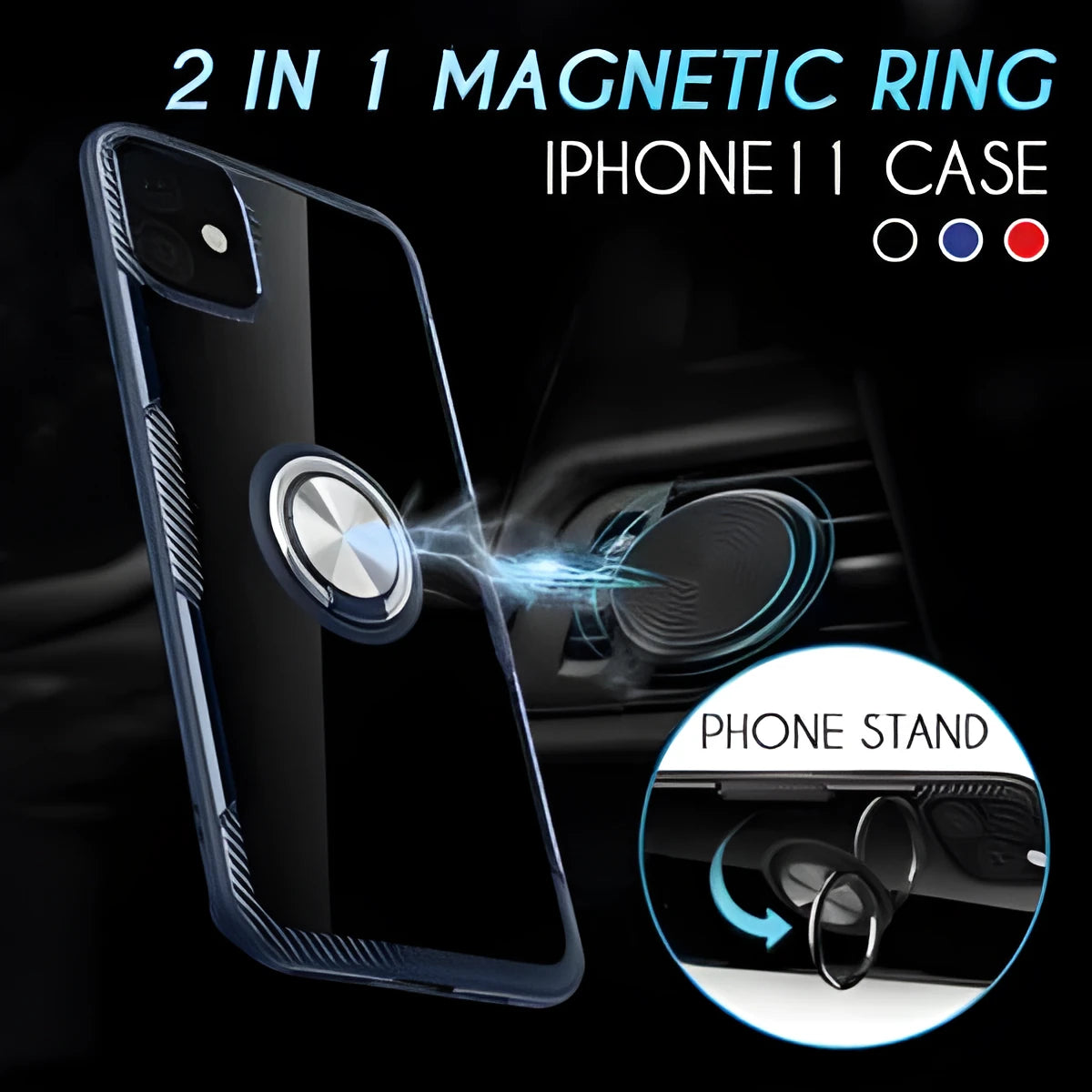 Black PU and PC protective case fitted on an iPhone 11 Pro Max, showing button and port access.