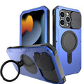 Desktop metal bracket phone case for IPhone15 with built-in stand, magnetic suction, in black aluminium alloy and silicone