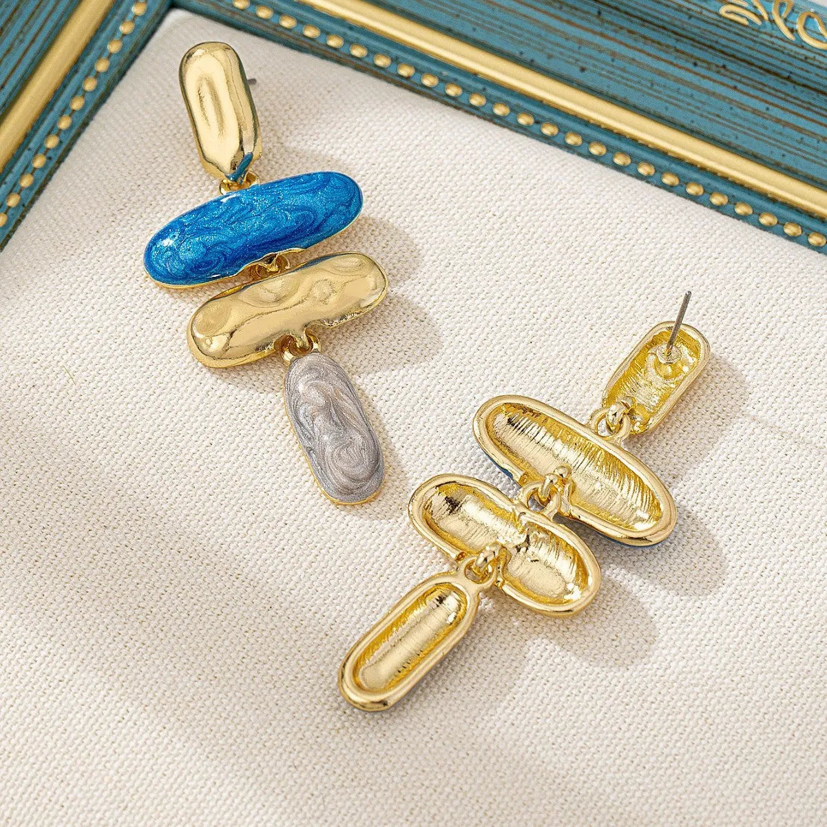 Geometric multicolor stud earrings with electroplated finish on zinc alloy for women's fashion