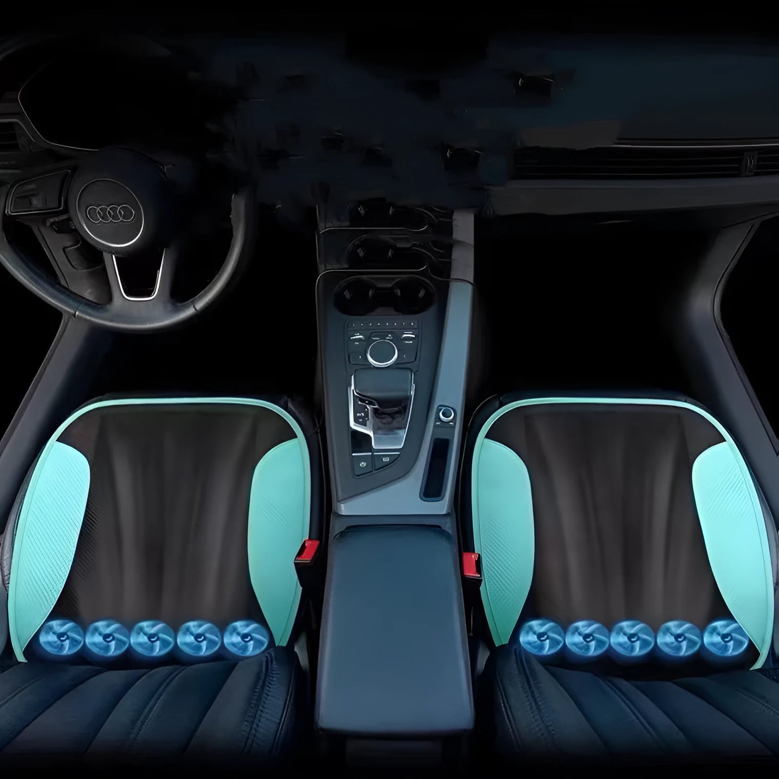 USB-powered ventilated car seat cushion in multiple colours with integrated cooling fans