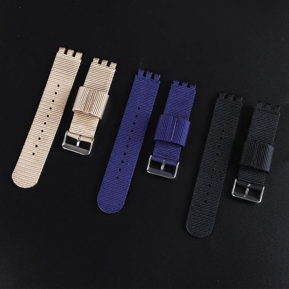 Nylon canvas watch strap in black with silver buckle, 20mm width, Business All-Match style