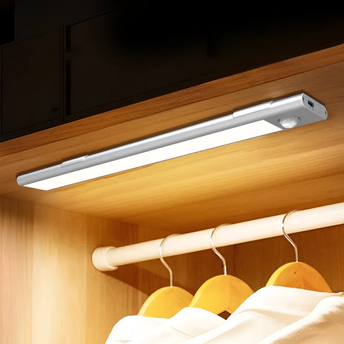 Silver 30cm smart LED strip human sensor light with magnetic and self-adhesive mount for wardrobes