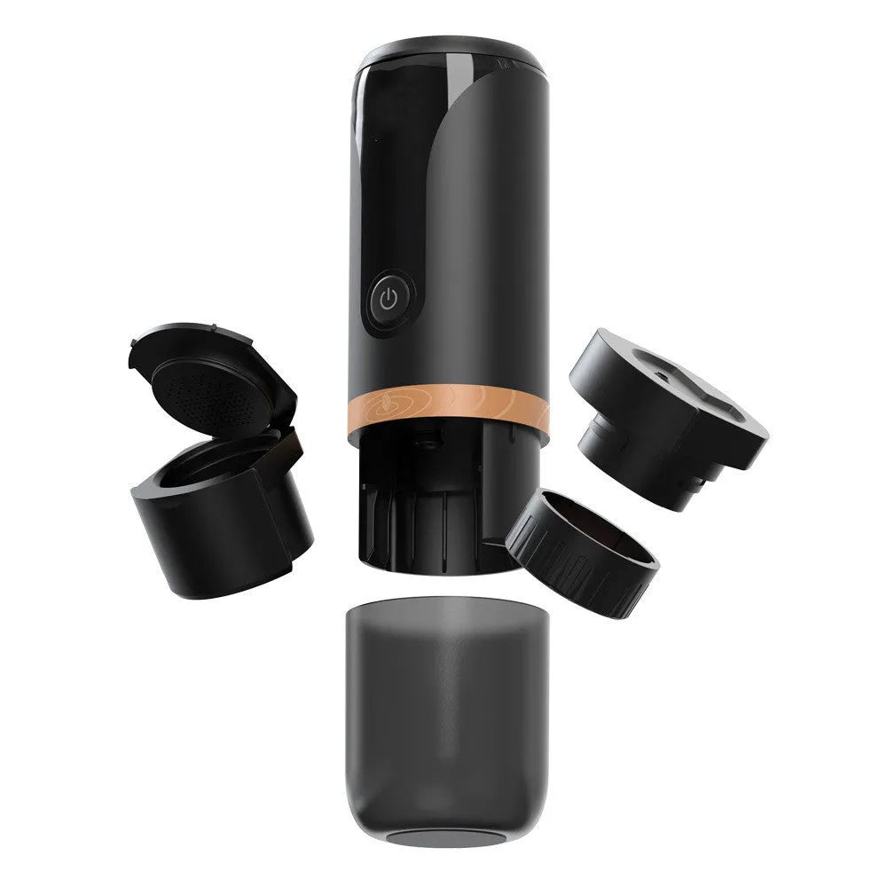Portable outdoor camping coffee maker, mini 75mm x 228mm plastic espresso machine with 9bar pressure and Type C outlet