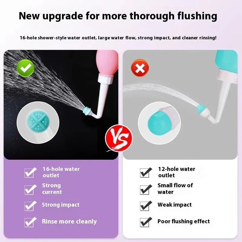 Female private parts cleaning device with dual nozzle and storage bag, pink 400ml