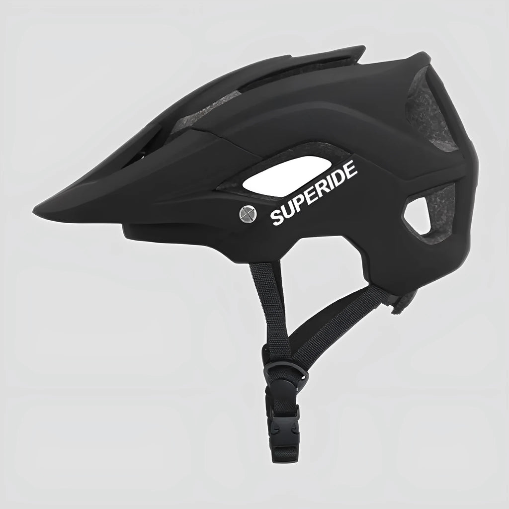 Ultra-light breathable mountain bike helmet with PC shell, camouflage colour, side view