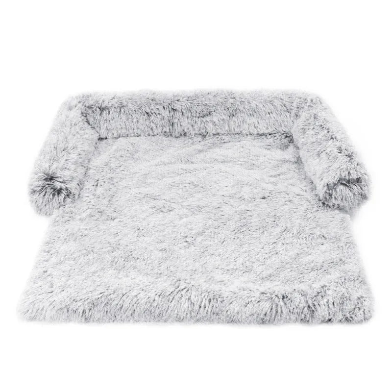 Plush kennel pet bed in grey with PP cotton fill, dual use as sofa bed for dogs and cats