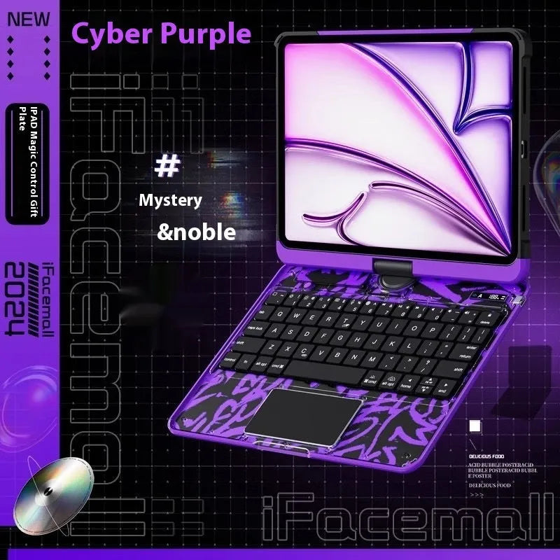 Blue iPad protective case showing shockproof PC construction with mute keyboard compatibility feature