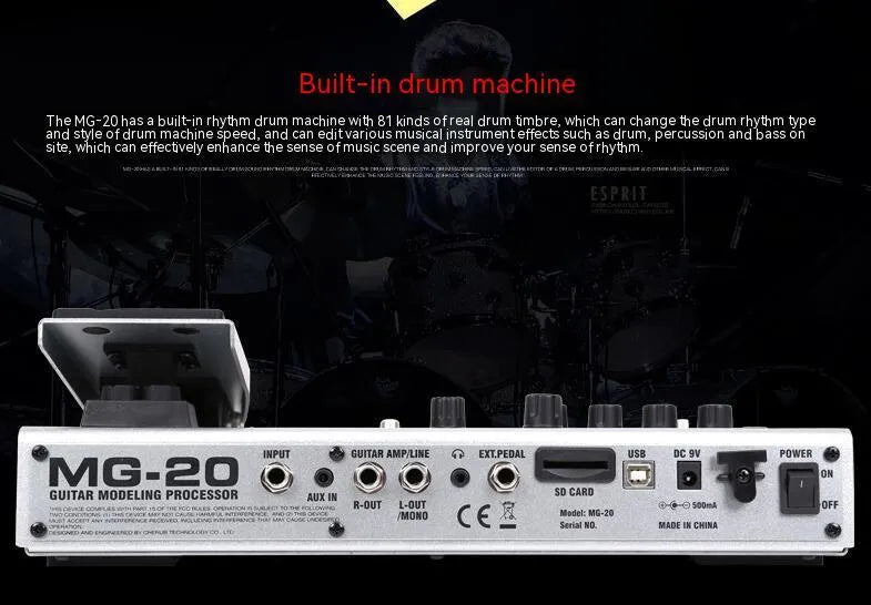 MG-20 Electric Guitar Effector multi-effects pedal with tuner, drum machine, looper, and MP3/WAV player