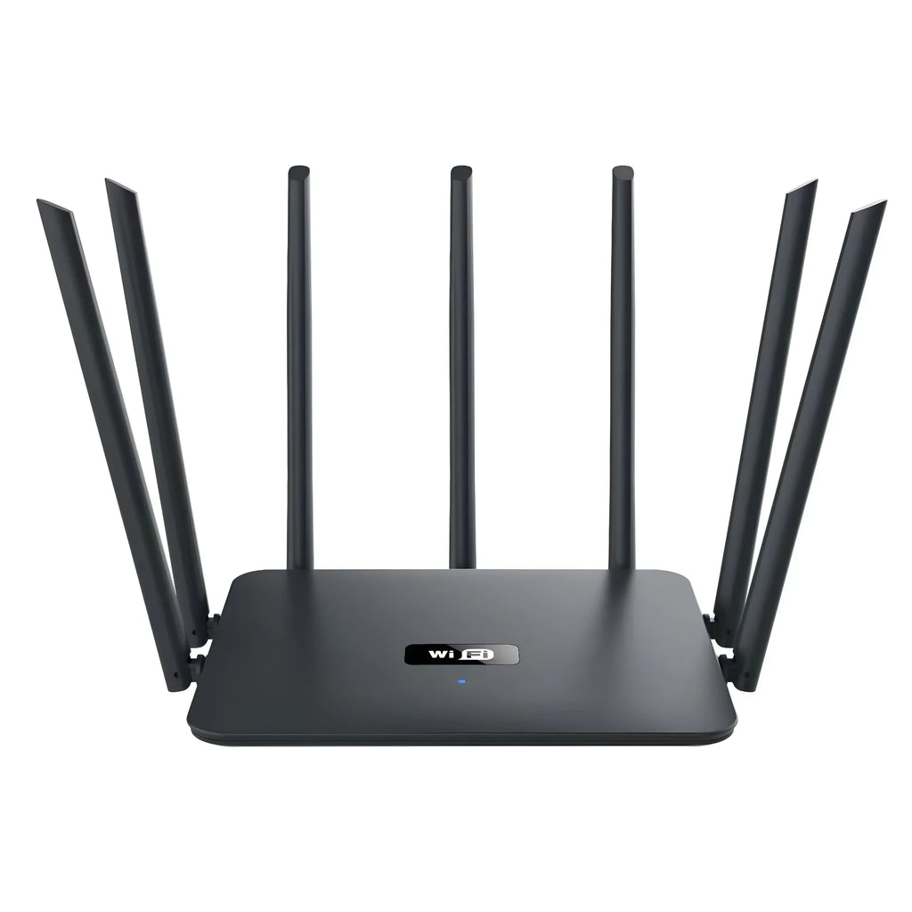 Black and white dual-band 5G gigabit router with multiple antennas for whole-house wall-through WiFi coverage
