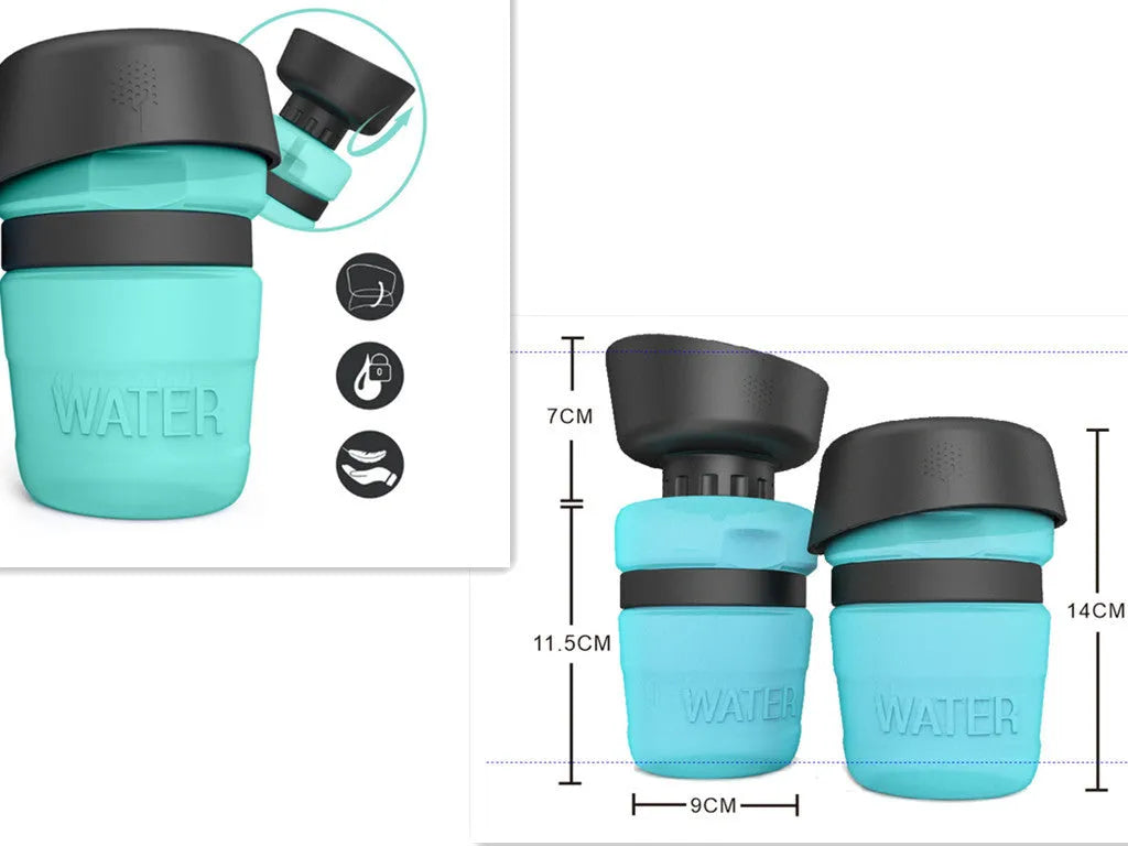 New improved creative silicone pet water bottle 520ml in sky blue with squeeze cap for dogs