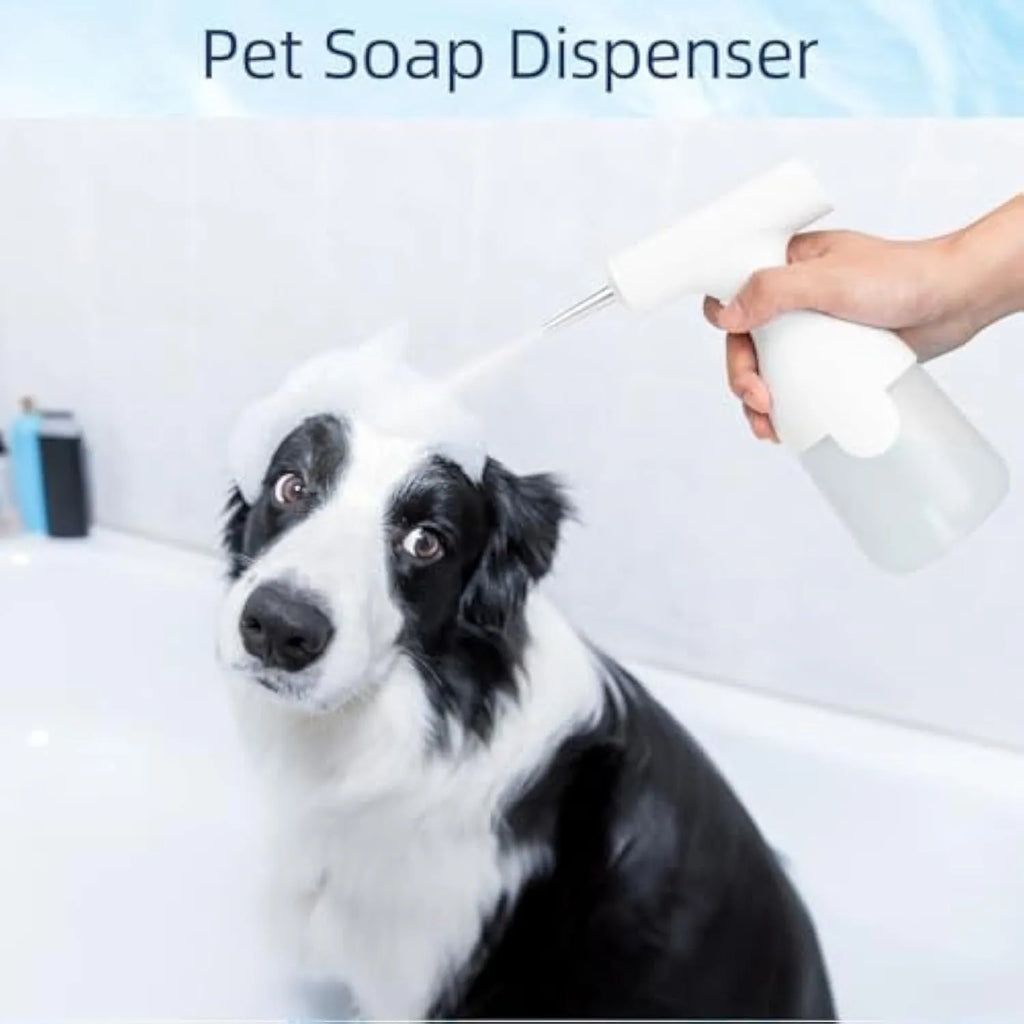 White electric foam soap dispenser with USB cable for pet bathing and home cleaning