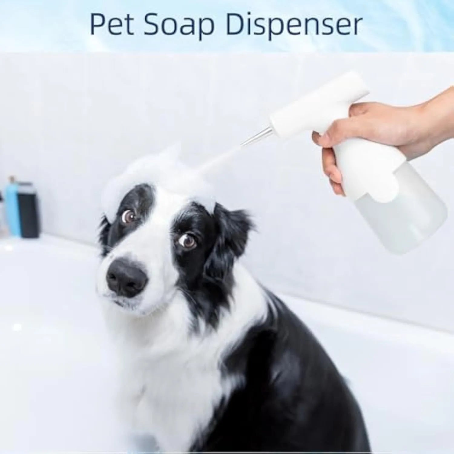 White electric foam soap dispenser with USB cable for pet bathing and home cleaning