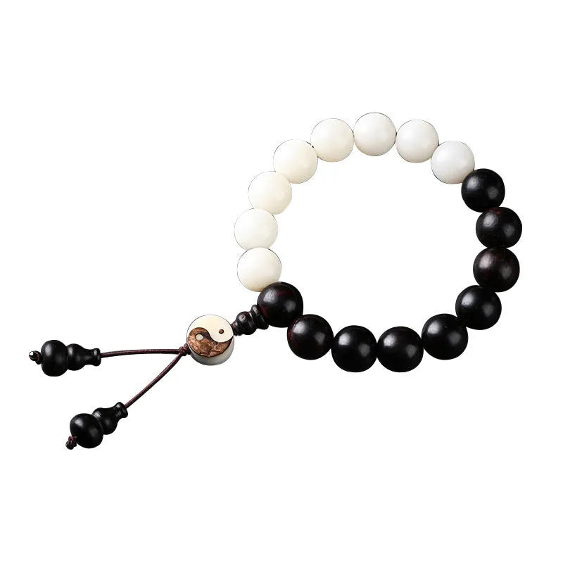 Handcrafted Bodhi bracelet with White Corypha and Blackwood eight-diagram beads