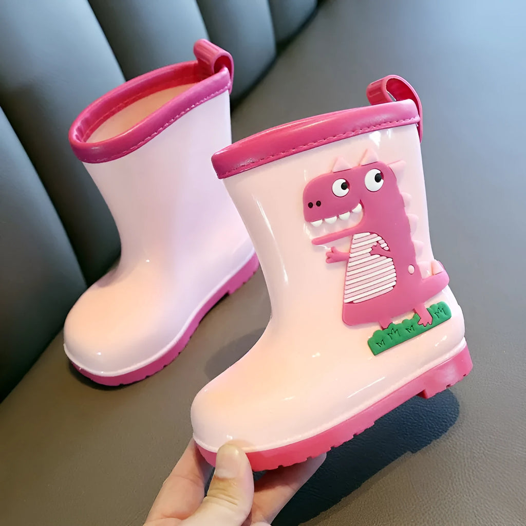 Children's dinosaur rain boots in pink, yellow, or blue with non-slip sole and low tube, inner length 14cm to 20cm