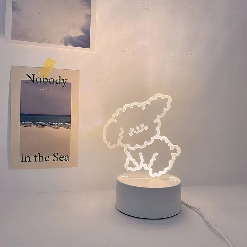 Cartoon curl puppy teddy bear night light with acrylic shade and plastic base for kids room