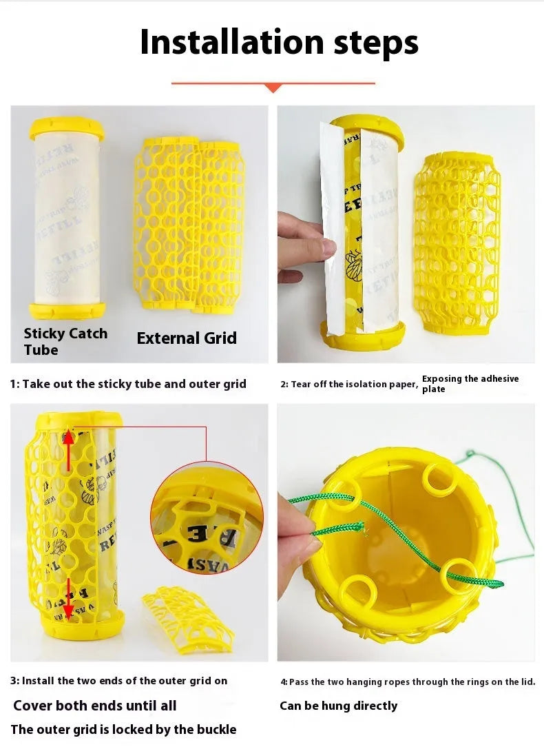 Hanging hornet catcher with sticky catchers and outer mesh, made from PP, for outdoor insect control