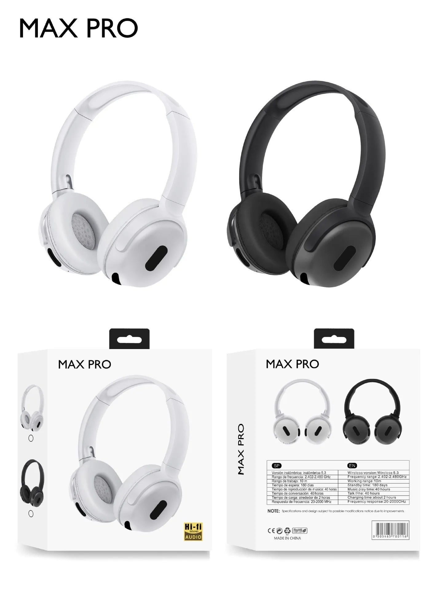 Foldable wireless Bluetooth headphones in black with over-ear design and folding hinge for travel storage