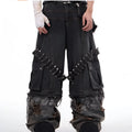 Men's grey camouflage jeans with splicing structure and pin ribbon detailing in cotton denim