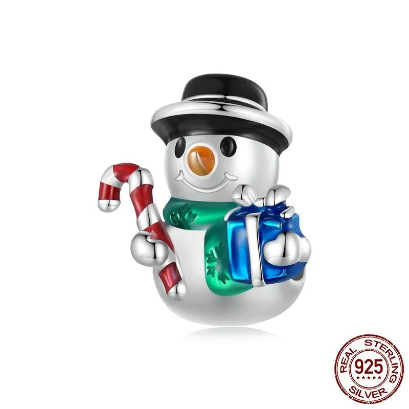 S925 silver snowman charm bead 13x12mm with 4.5mm hole, dripping oil finish, colour BSC939