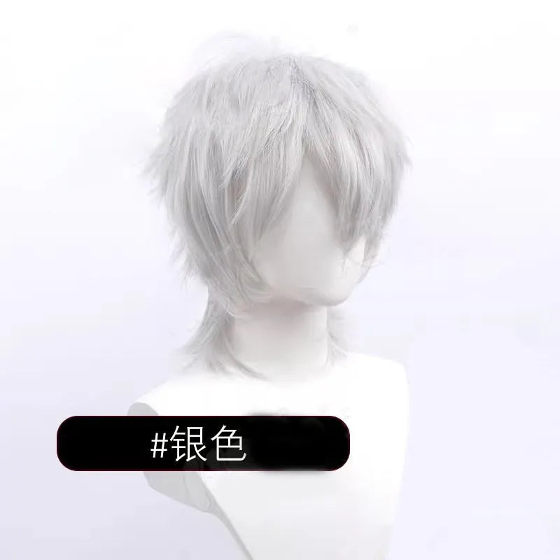 Short anime style cosplay wig with anti-curling hair tail in high-temperature fiber material