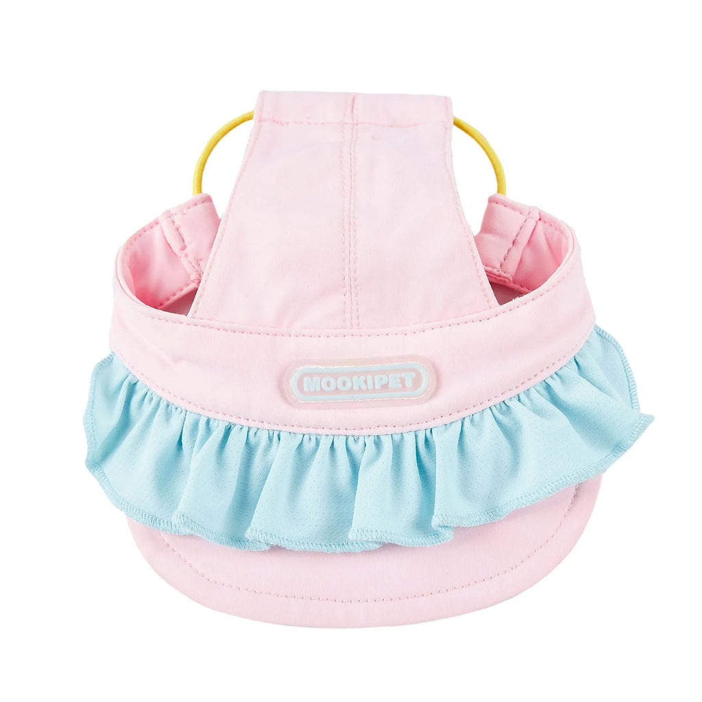 Pink dog hat with exposed ears for small dogs, 88% nylon 12% spandex, summer casual style