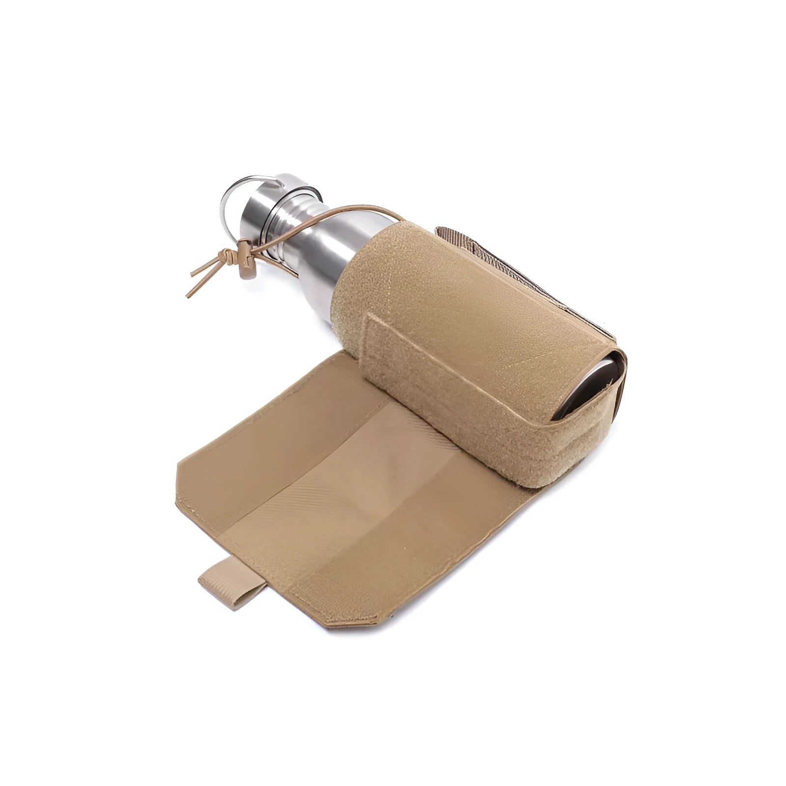 Adjustable outdoor bottle cover for thermal flasks in oxford cloth, shown in black.