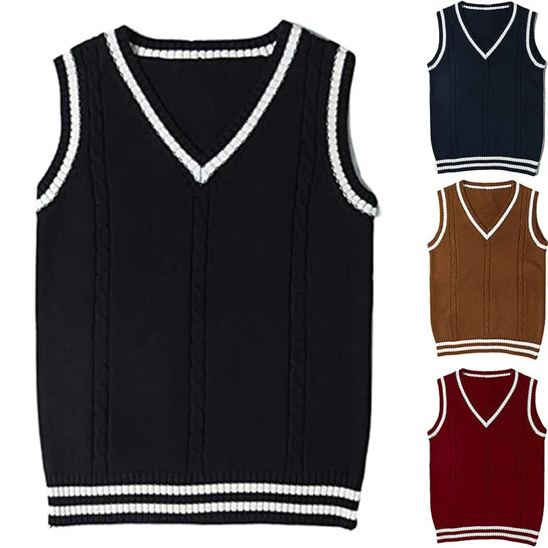 Women's V-neck waistcoat sweater with striped stitching in slim fit