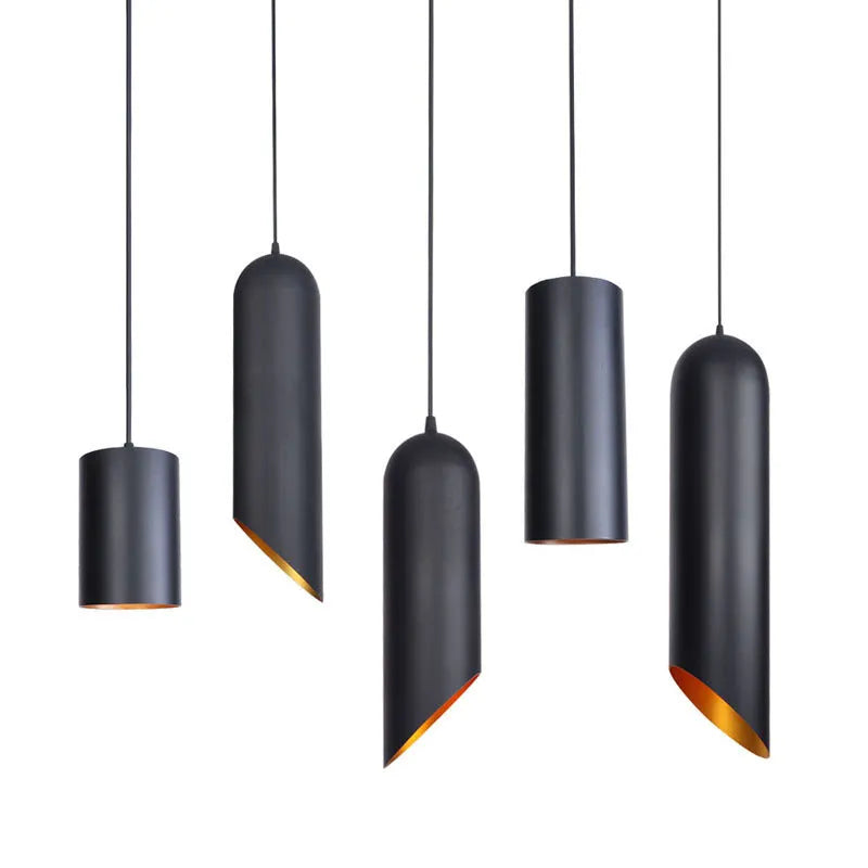 Matte black retro iron art chandelier with intricate frame, shown in long and short hanging versions.