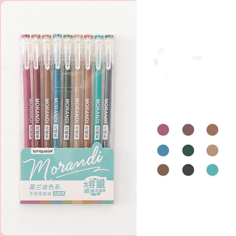 Set of nine 0.5mm needle tip gel pens in plastic shells with choice of Japanese colour themes