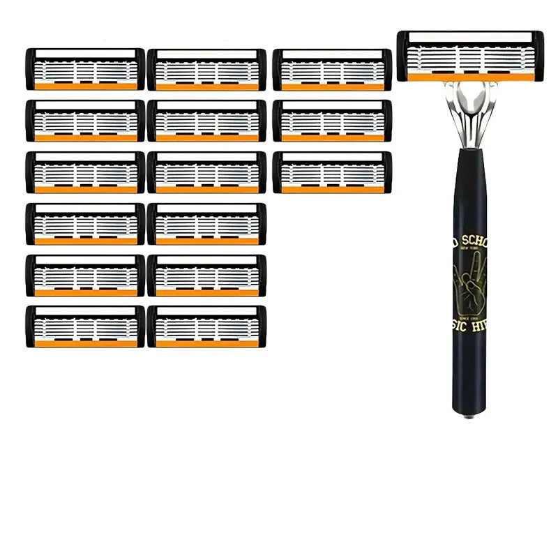 Black six-layer manual shaver handle with multiple blade configurations for barber tools