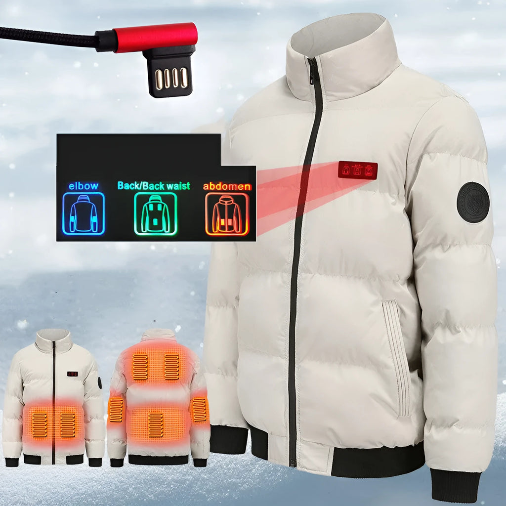 Outdoor heated jacket red black khaki windproof cotton padded cardigan style USB charging winter warmth