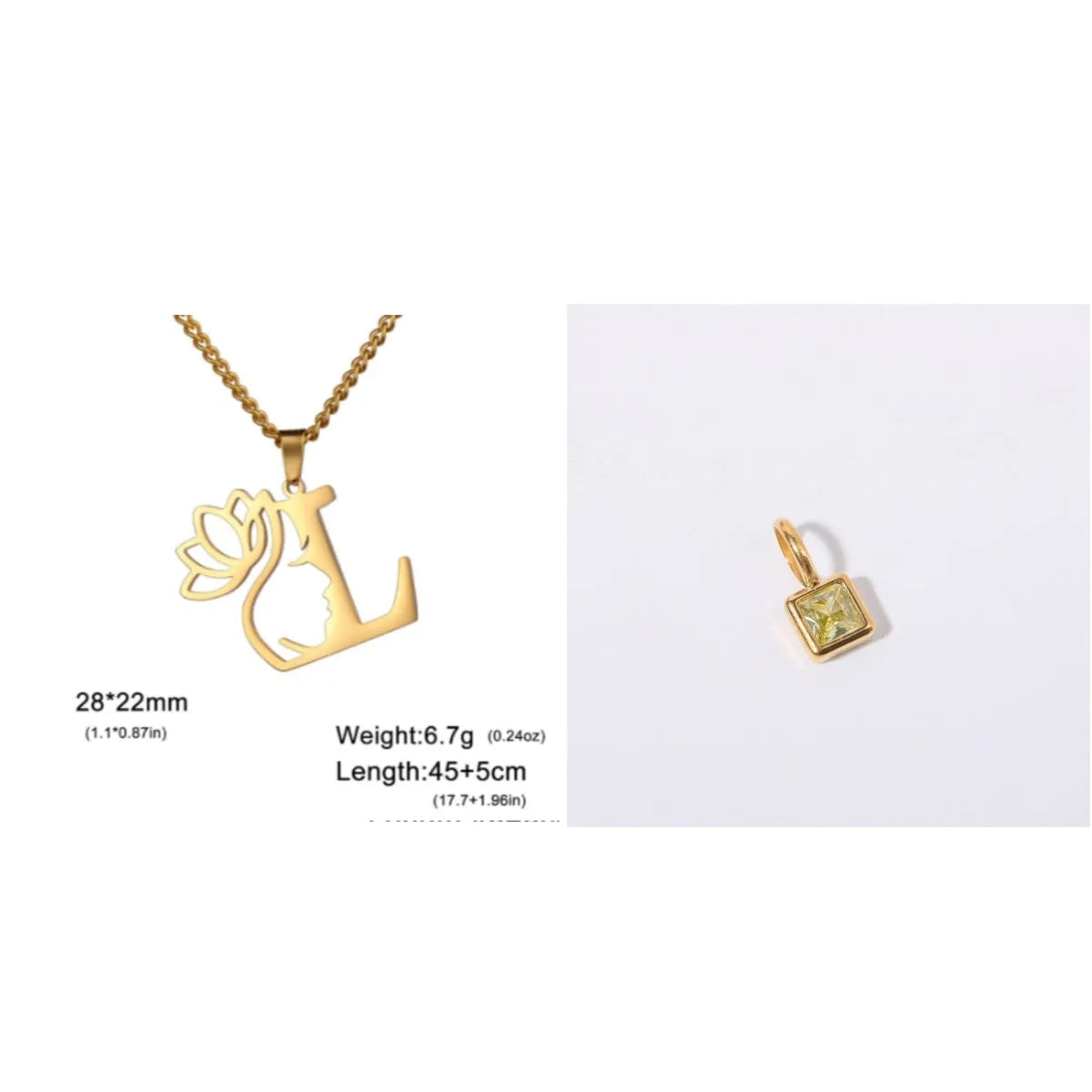Stainless steel cross chain necklace with letter pendant in gold or silver electroplated finish