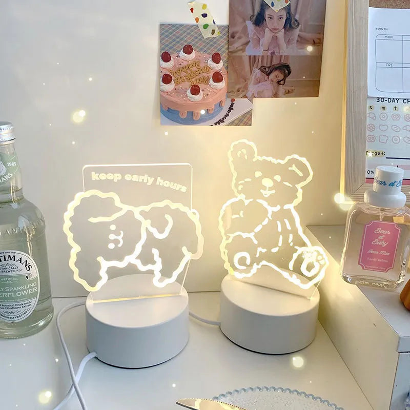 Cartoon curl puppy teddy bear night light with acrylic shade and plastic base for kids room